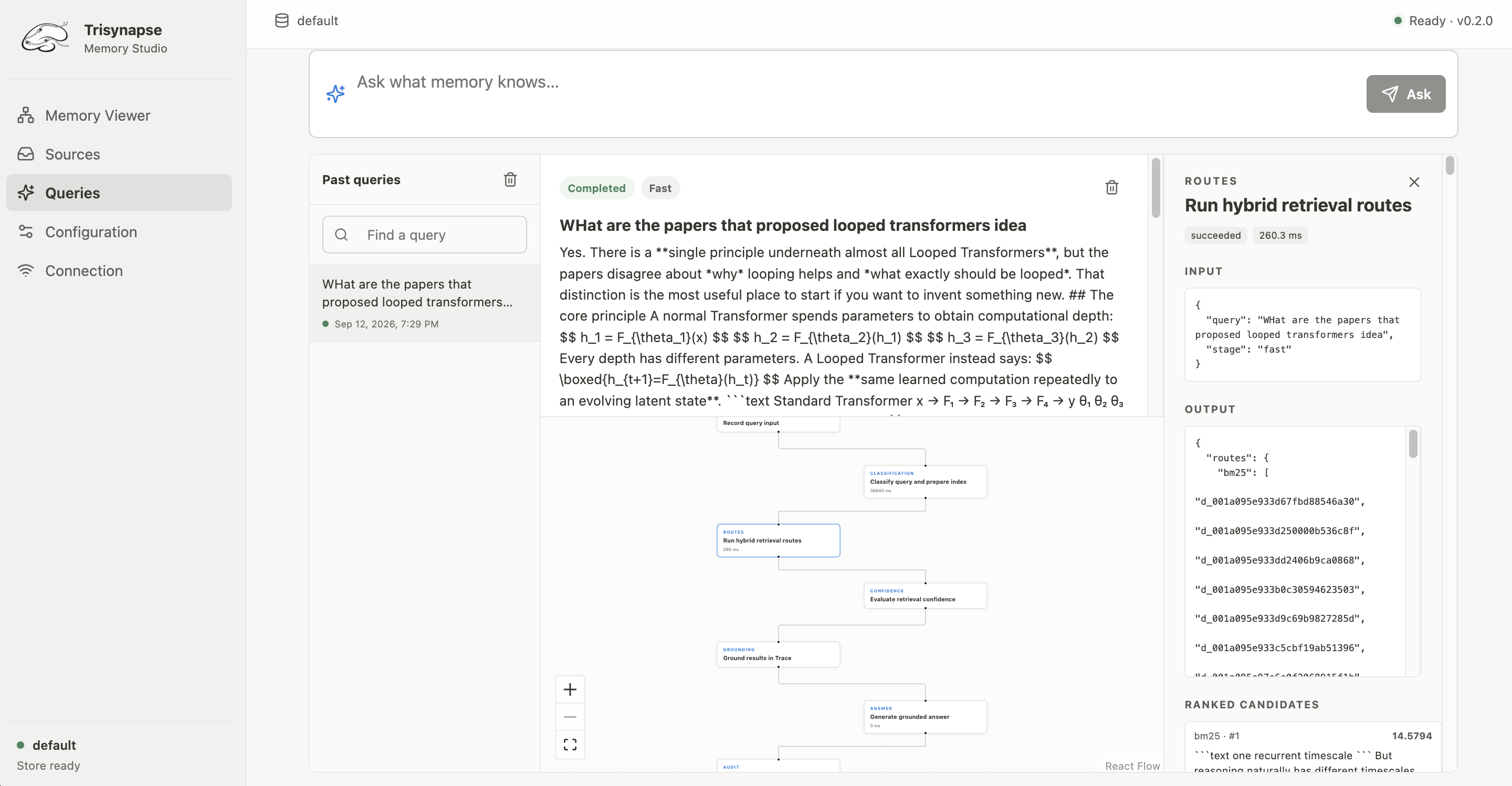 Queries tab in Memory Studio